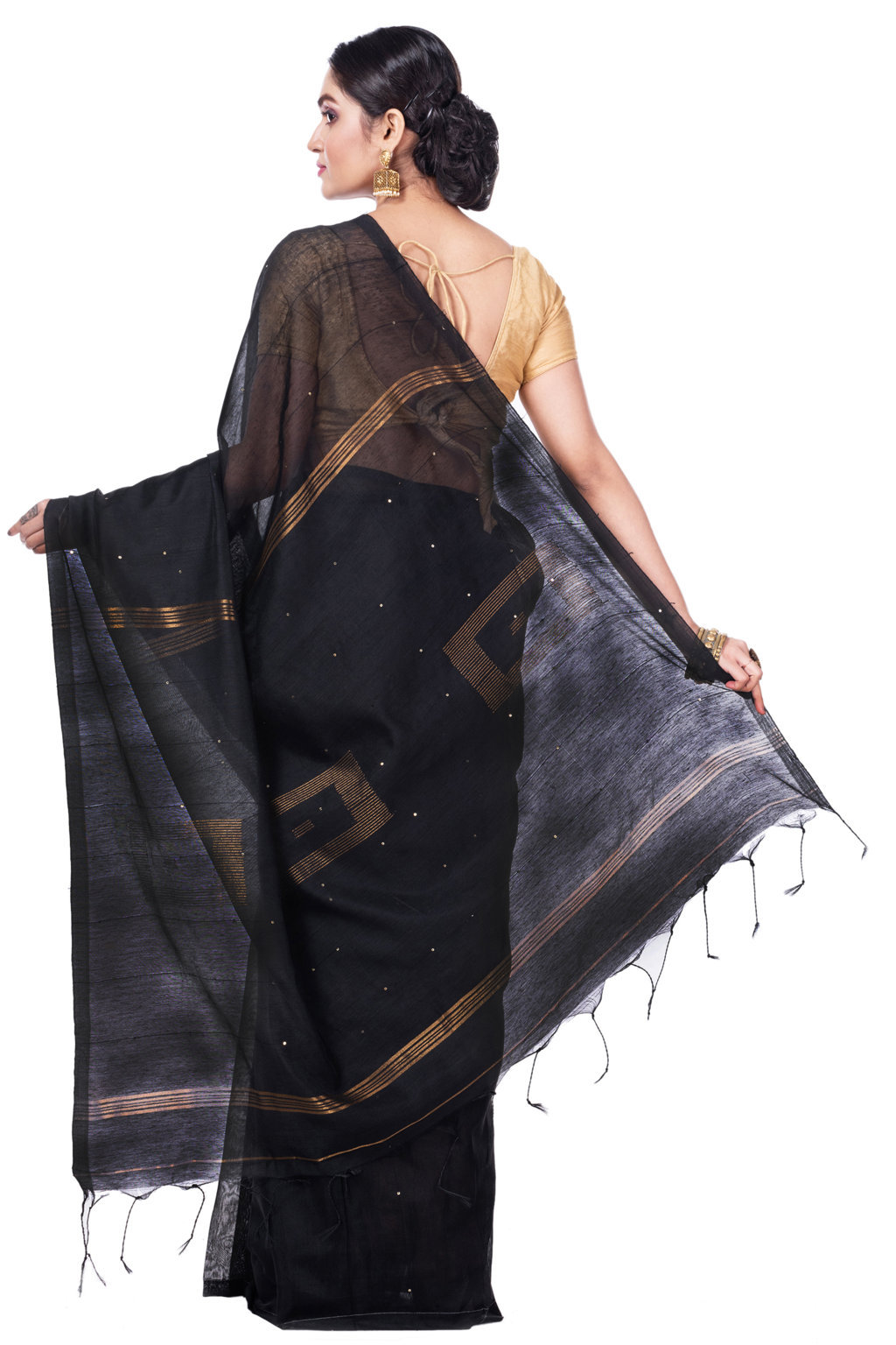 Black Blended Cotton Sequence_Handloom Hand Loom Saree (468)